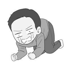 悔しくて泣く男性　グレー