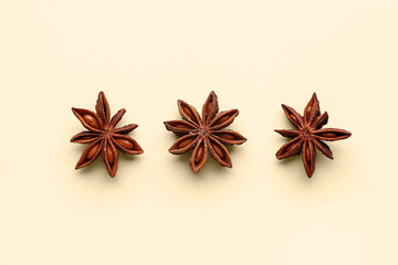 Aromatic star anise spice on color background