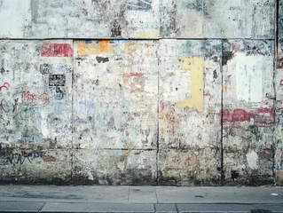Acrylglasbilder Graffiti weathered wall displaying layers of graffiti and peeling paint, showcasing urban decay and artistic expression. textures and colors create striking visual impact  © Show