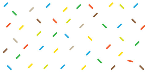 Rainbow sprinkles on white as a seamless pattern. Cute party bg with confetti. Ice cream and bakery topping. Holiday vector illustration