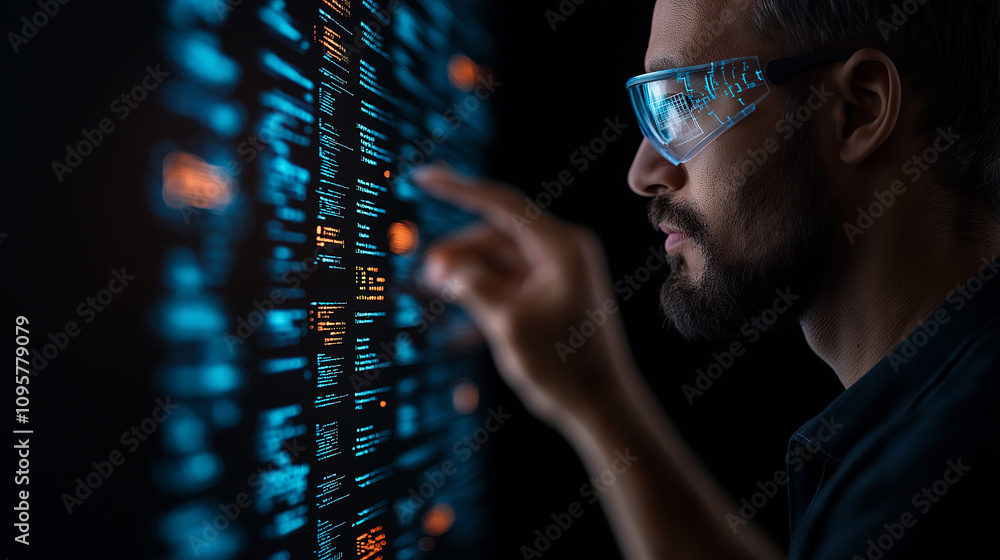 Aufkleber scientist interacts with holographic interface, analyzing data