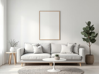Bright and Neutral Minimalist Living Room: A Modern Design Featuring a Comfortable Sofa and Simple Elegance