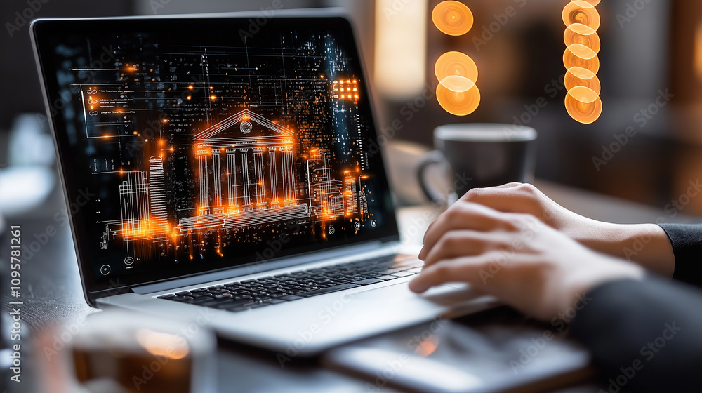 Poster User logging into secure online service with digital interface