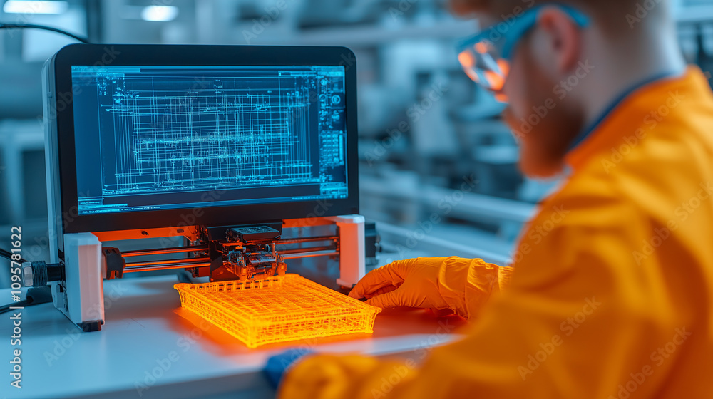 Fototapete Engineer using 3D printer to create innovative designs in lab