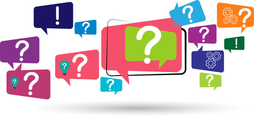 Speech bubbles with question marks symbols and light bulb icons. Solution or idea vector illustration.