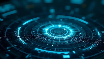 High tech radar or scanner displays with a futuristic feel, featuring concentric circular patterns and glowing blue lines,