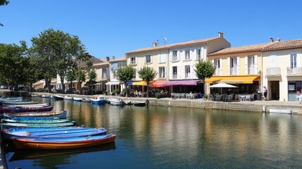 Charming Harbor with Colorful Boats and Cafes