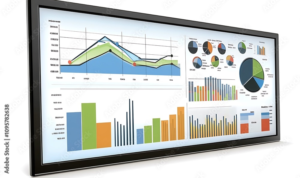 Poster A digital dashboard displaying various graphs and charts for data analysis.