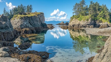 Rocky Shoreline with Tide Pools Reflecting the Sky