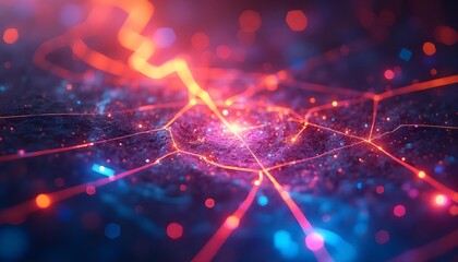 Fototapeta premium Neon blue and purple geometric shapes and lines, a vibrant and abstract cyberpunk style background,