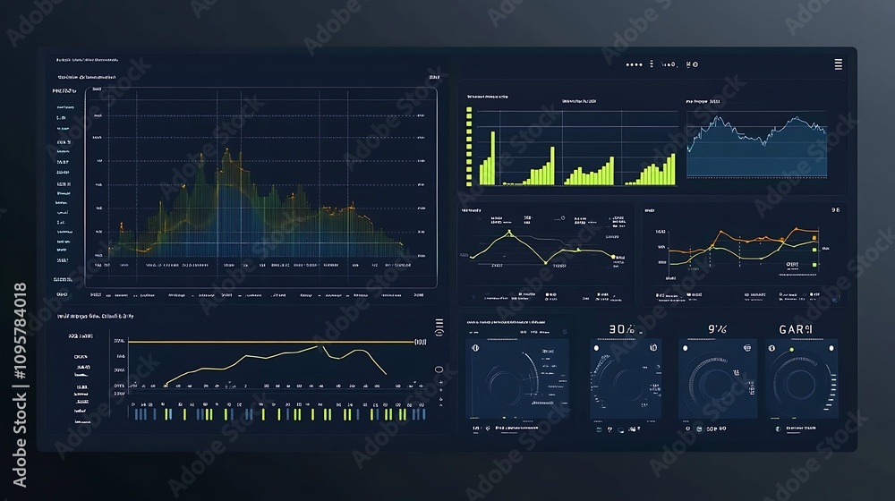 Poster a data dashboard displaying various metrics and analytics in a modern interface.