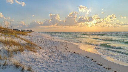 Obraz premium Serene Beach with Sparkling Sand Under Twilight Sky