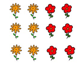 set of flowers simple pattern orange color シンプル　ナチュラル　パターン　赤い花とオレンジの花　セット