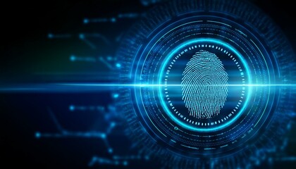 Obraz premium Finger Print Biometric Scanning Identification System. Copy Space