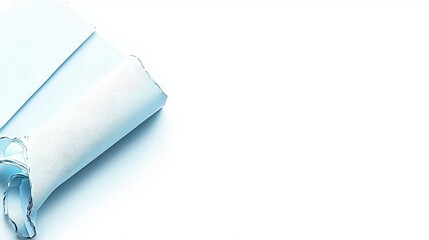 Obraz premium Abstract Light Blue Rolled Paper with Torn Edge on White Background.