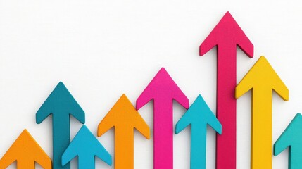 Colorful Arrows Pointing Upwards on White Background.