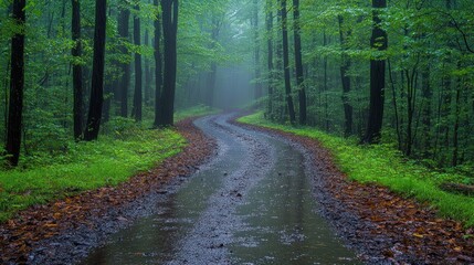 Fototapeta premium Serene Rainy Forest Road