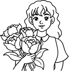  girl holding peony flowers