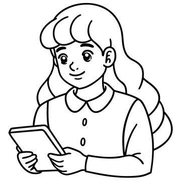 recommend clip art: girl using tablet illustration