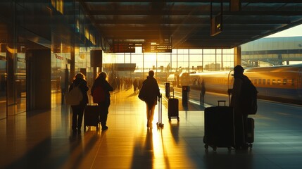 Fototapeta premium Documenting the journey from check in to boarding at airports and train stations