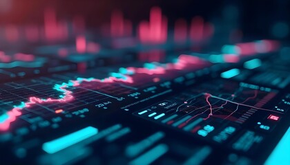 Abstract statistical big data, charts and analysis graphs, bright neon lights