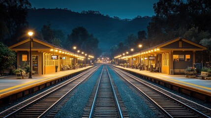 Fototapeta premium Serene Night at the Train Station