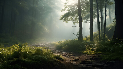 Obraz premium misty morning in the forest