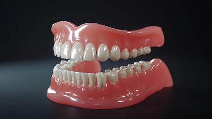 Obraz premium 3D Model of Full Dentures Demonstrating Artificial Teeth and Gum Design for Dental Prosthetics