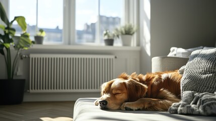 Fototapeta na wymiar Golden Retriever dog sleeping soundly. Perfect for websites, blogs, or articles about pets, comfort, or relaxation.