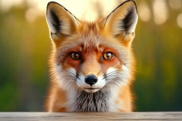 Fototapeta premium A close-up of a red fox with its fur glowing in the golden light of sunset, staring intently at the viewer