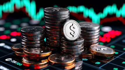 Investing in stock market involves understanding financial trends and strategies. This showcases stacks of coins symbolizing wealth and investment opportunities