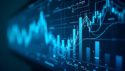 Abstract statistical big data, charts and analysis graphs, bright neon lights