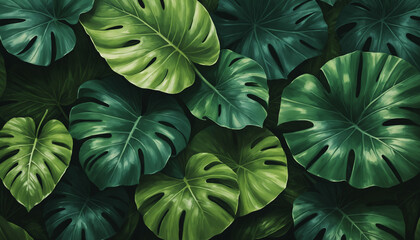Tropical green leaves.  Nature's Detail: Close-Up of Fresh Green Leaves.