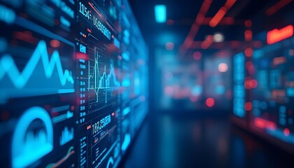 Abstract statistical big data, charts and analysis graphs, bright neon lights