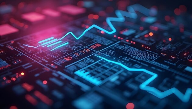 Abstract statistical big data, charts and analysis graphs, bright neon lights