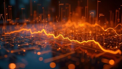 Abstract statistical big data, charts and analysis graphs, bright neon lights