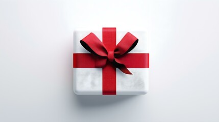 Fototapeta premium A beautifully wrapped gift box with a red ribbon, perfect for celebrations and special occasions, symbolizing joy and generosity.