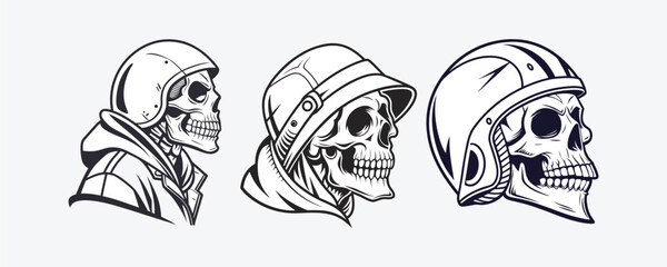 Skull illustrations with vintage helmet classic design 