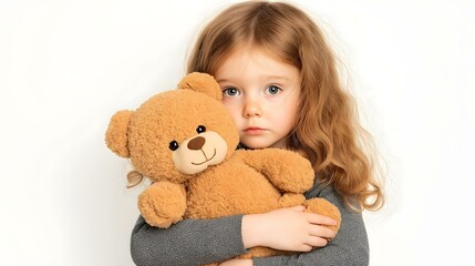 A child holding a plush teddy bear, showcasing innocence and comfort in a warm and nurturing environment.
