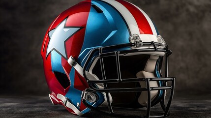 A close-up of a vibrant, patriotic football helmet showcasing bold colors and intricate designs, symbolizing team spirit and competition.