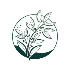 Elegant logo icon of a botanical branch inside a circle, perfect for organic and eco themes
