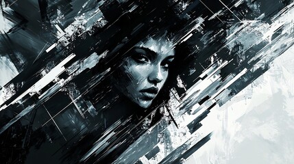A dark toned digital painting showcasing the mysterious and alluring profile of a female figure framed by dramatic light and shadow