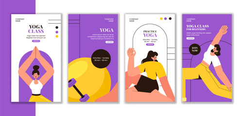 Yoga and Meditation Social Media Stories Templates in Flat Hand Drawn Style