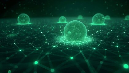 Obraz premium A complex network of interconnected luminous nodes and lines, set against the backdrop of a dark starry sky