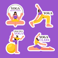 Flat Cartoon Yoga Templates for Relaxation and Wellness Label