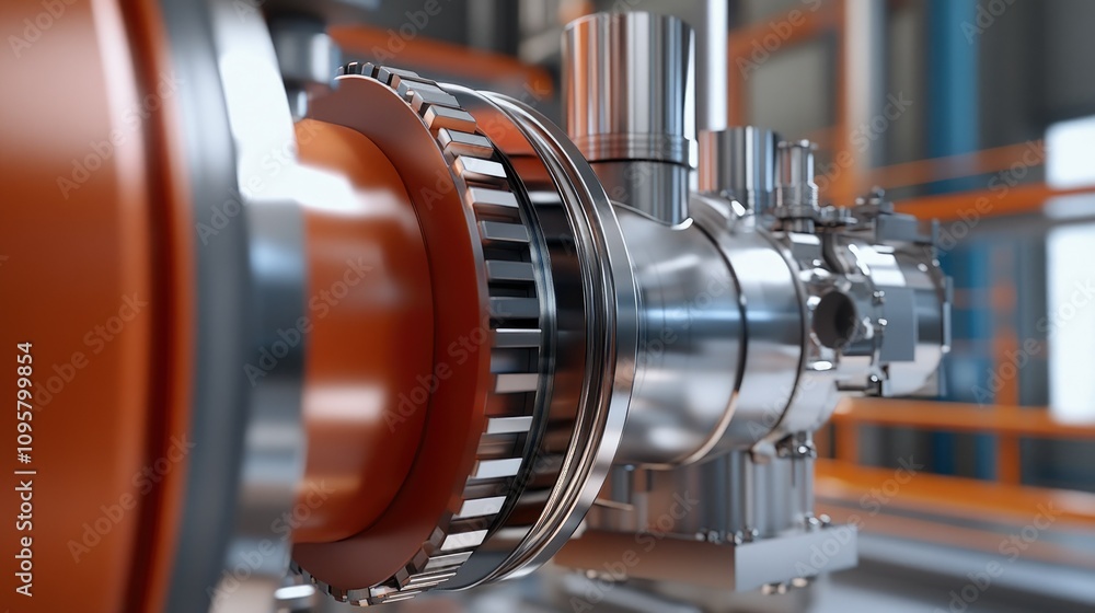 Poster A close-up of a turbine generator connected to a small modular reactor (SMR), converting steam into electrical power in an energy plant