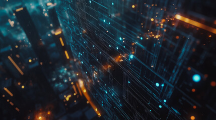 Fototapeta premium Smart digital city with connection Innovation network reciprocity over the sunset cityscape Concept of future wireless digital city and social media networking systems that connects business people