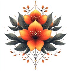 Elegant Orange Blossom Floral Artwork: A Symmetrical Botanical Illustration
