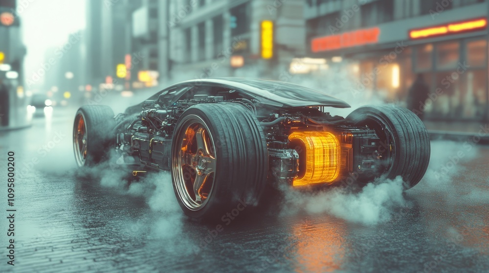 Poster A conceptual image showing a battery overheating in an electric vehicle, underscoring the importance of advanced thermal management technologies in EVs