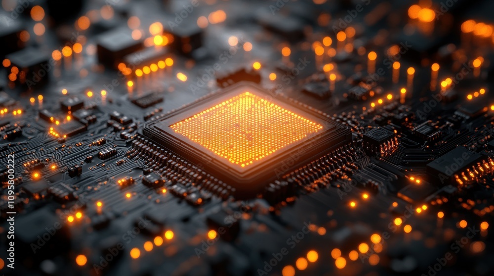 Poster illuminated microchip: a close-up of a central processing unit